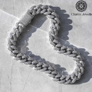 Collier pour homme Charm Jewells en moissanite et perle d'eau douce, coupe brillante, argent 925 plaqué or 14 carats, chaîne à maillons, style hip-hop - Product Image 5