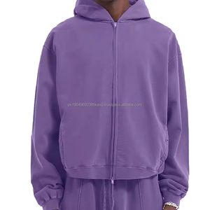 Vintage Heavyweight 100% algodón Full Zip up Hoodie Streetwear Cropped Puff Printing Zip up Hoodie - Product Image 3