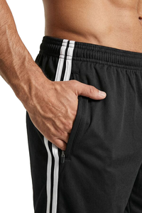 Shorts de sport noirs pour hommes, respirants, taille mi-haute élastique, 100 % coton tricoté, séchage rapide, anti-plis, pour la course et la gym - Product Image 5