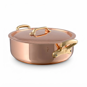 Luxury Smooth Copper Shallow <b>Casserole</b> <b>Pan</b> Rondeau Pot with Lid Side Brass Handles Professional Chef Cookware for Home Hotel Use - Product Image 1