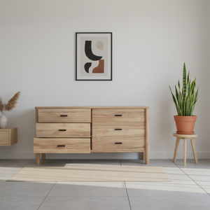 Commode à 6 tiroirs en teck massif de haute qualité, meubles de chambre à coucher contemporains de style farmhouse pour la maison et l'hôtel - Product Image 6