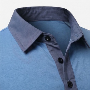 Chemise décontractée pour homme en piqué 100 % polyester bleu marine à manches courtes, respirante, infroissable, coupe classique, design tricoté uni - Product Image 4