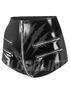 Pantalones cortos negros para hombre, con revestimiento de PU, cintura alta, cierre de cremallera y bolsillos, estilo gótico - Product Image 4