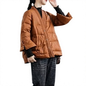Chaqueta Acolchada para Mujer, Cuello en V, Manga Larga, Transpirable, Relleno de Poliéster, Abrigo de Invierno con Cierre de Cremallera, Color Sólido, Nylon - Product Image 3