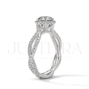 14K Solid Rose Gold <b>Ring</b> With Twist Waist Paved Diamond Design Band Luxury Wedding <b>Ring</b> With Moissanite Diamond In Round Cut - Product Image 4