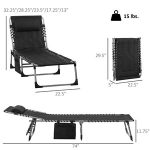 <b>Lightweight</b> Brown Folding Chaise Lounge Chair 5-Level Adjustable Backrest Pillow Modern <b>Iron</b> for Outdoor Garden Sunbathing - Product Image 3