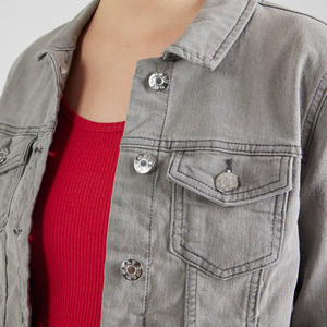 Women's Vintage Washed Denim Bomber <b>Jacket</b> Eco-Friendly High Street Style Winter <b>Short</b> <b>Sleeves</b> Button-Up Stylish Outerwear - Product Image 3