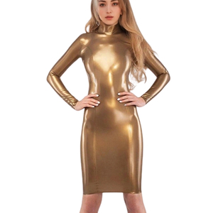 Vestido ajustado sexy de PU negro con abertura alta, escote corazón, sin mangas, largo hasta el suelo, para fiesta - Product Image 6