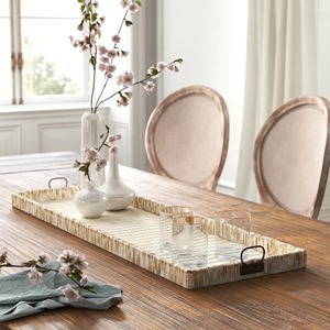 Bandeja Decorativa Rectangular de Fibra Vegetal con Asas Metálicas, Diseño Bohemio Tejido a Mano - Product Image 4