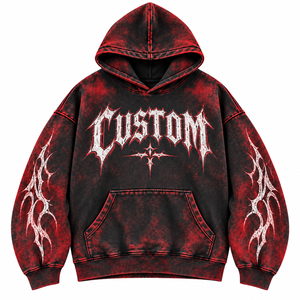 Custom Printed French Terry 100% Cotton Hooded Sweatshirt Unisex Oversized Punk Style <b>Red</b> Black <b>Tie</b> Dye Glitter Print Pattern - Product Image 1