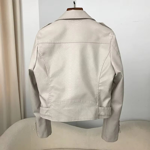Blouson moto en cuir PU pour homme, court, style motard, avec fermeture éclair, col rabattable, ceinture et rivets, coupe-vent - Product Image 3