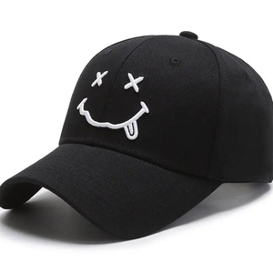 Gorra de Béisbol Negra de Algodón con Cara Sonriente Bordada en Blanco, Gorra Tipo Dad con Correa Ajustable, Visera para el Sol de Verano para Hombres y Mujeres - Product Image 4