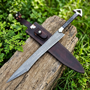 Espada de fantasía hecha a mano de acero de Damasco, hoja larga, espada medieval coleccionable personalizada con funda de cuero, OEM, el mejor regalo para él. - Product Image 1