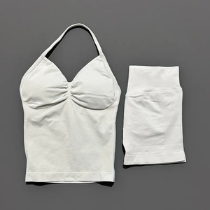 Women Gym Fitness Wear Booty Short and <b>Bra</b> Set Custom logo Gym Sports Activwear Yoga 2 Pieces Shorts Set Crop Top High Waist - Product Image 1