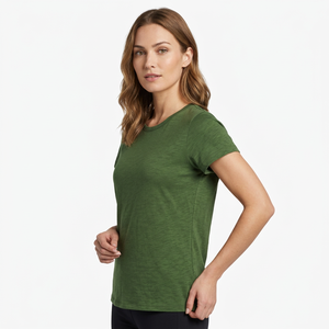 Women's Green Crew Neck Short Sleeve T-Shirt Solid Color Casual Regular Fit 100% Cotton Jersey Breathable Style made Bangladesh - Product Image 2