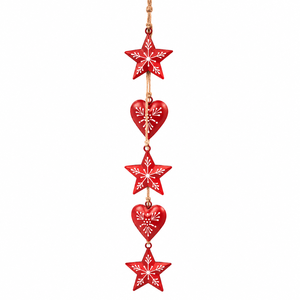 Juego de Campanas de Hierro Color Fusion con Patrones de Mandala Rojos, Bordes Pintados en Azul, Centros Florales Verdes y Suspensión de Cuerda - Product Image 3