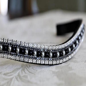 สายหนังม้าทำจากหนังแท้สีดำหรือน้ำตาลทำจากเพชรสีดำใส5แถวแบบมีเพชรสีใส - Product Image 6