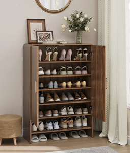 Meuble à chaussures moderne et minimaliste en bois, meuble à chaussures pliable multi-niveaux, étagère à chaussures en bois pour salon - Product Image 5