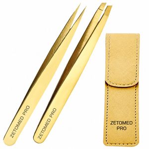Best Gold Tweezers Eyebrow Set Slant Eyebrow Tweezers Stainless Steel Hair Removal Eyebrow Tweezers Private Label - Product Image 1