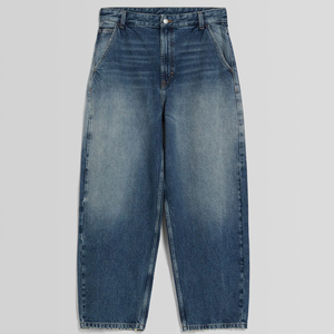 Jean en denim délavé bleu coupe droite ample pour homme, taille mi-haute, style décontracté, idéal pour l'automne - Product Image 4