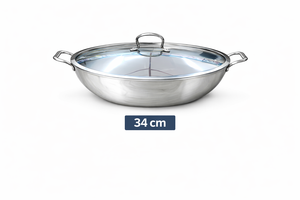 Wok (Kadhai) Tradicional Premium de Acero Inoxidable de Triple Capa con Tapa, Sartén Plateada Resistente con Asas Laterales y Soporte para Olla, 32 cm - Product Image 3