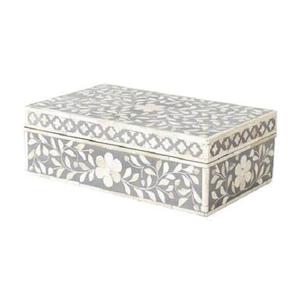Rectangular Moroccan Trellis Tableware <b>Storage</b> <b>Box</b> with <b>Lid</b> Wood & Bone Inlay Large Capacity Multifunction Container - Product Image 3