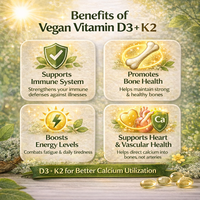 Gélules végétales de vitamine D3 végétalienne 5000 UI à base de lichen, marque privée OEM, pour le soutien osseux et immunitaire