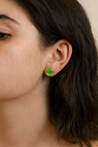 Prehnite Chalcedony Anti-Tarnish Brass Cabochon Handmade Gold-Plated Gemstone <b>Stud</b> <b>Earrings</b> for Women Trendy Jewelry - Product Image 2