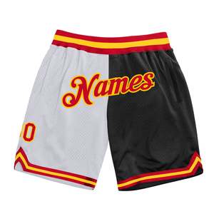 Shorts de basketball personnalisables pour hommes, jaunes et blancs, en maille respirante, taille élastique, style sportif, avec motif lettres imprimées - Product Image 4