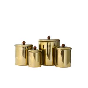 Modern Stainless Steel Gold Plated <b>Kitchen</b> <b>Storage</b> Canister Set Of 4 Airtight Food <b>Storage</b> Containers With Wooden Knob Lids - Product Image 1