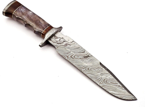 Cuchillo Bowie de Camping de Hoja Fija de Acero Inoxidable Hecho a Mano de Primera Calidad con Funda de Cuero, Mango de Madera de Palisandro y Cuerno de Búfalo, Parcialmente Serrado - Product Image 2