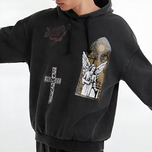 Sweat à capuche graphique Croix d'Ange Gothique, Esthétique Sombre, Mode Urbaine, Inspiré de l'Art Spirituel, Confortable, Coupe Décontractée, Vêtement Tendance - Product Image 3