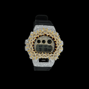 Reloj con bisel dorado Thorn y diamantes de moissanita VVS brillantes para hombre o mujer, reloj de pulsera de lujo estilo HipHop para uso diario. - Product Image 1