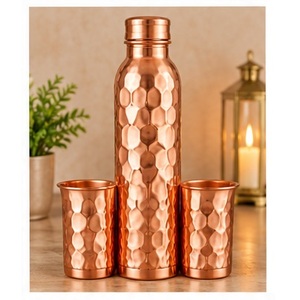 Handcrafted <b>Copper</b> <b>Water</b> <b>Bottle</b> with Two Matching Cups Modern Portable Drinkware Set for Travel - Product Image 3