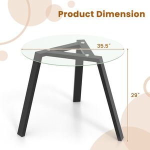 Table à manger ronde en verre de 35,5 pouces avec structure en bois de caoutchouc pour 4 personnes - Product Image 5