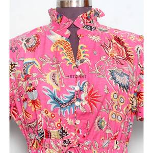 Vestido Casual de Algodón para Mujer, Diseño Vintage de Verano, Estampado Floral, Manga Corta, Corte en A, Ecológico, Venta al Por Mayor y Fabricación - Product Image 4