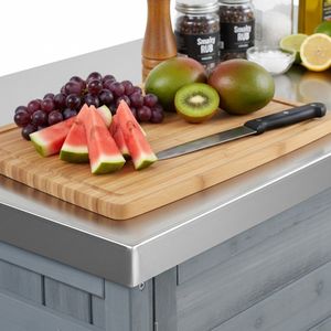 Isola Cucina da Esterno in Acciaio Inossidabile con Carrello Grill in Legno, Tavolo Grill Pieghevole e Contenitore per Rifiuti - Product Image 2