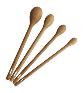 Juego de 4 cucharas medidoras de madera natural con mango largo, cucharas de madera con mango largo para café y té - Product Image 1