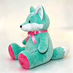 Peluche renard vert menthe personnalisée, adorable peluche renard, peluche renard avec nœud blanc, peluche renard assis, peluche renard douce. - Product Image 4