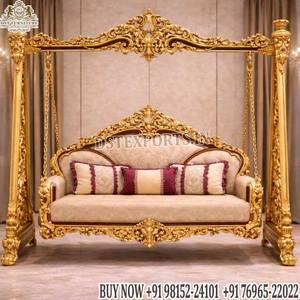 Exclusivo Conjunto de Columpio Jhula de Madera de Teca Tallado a Mano Royal Darbar, Estilo Estético, Columpio/Onjhal de Madera con Tallado de Águila para Interiores, Venta en EE. UU. - Product Image 4