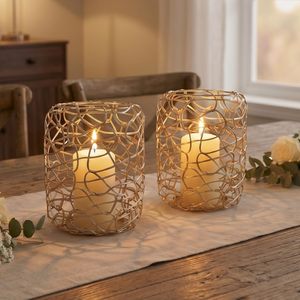 Support de bougie de table au design moderne en fil métallique pour la décoration de la maison, porte-bougie décoratif en métal doré, lanterne - Product Image 2