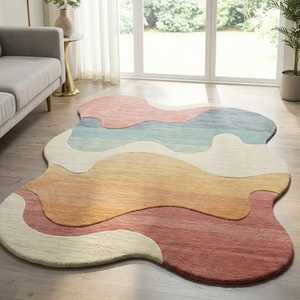 พรมขนสัตว์หรูหรา 90% วูล + 10% คอตตอน ทอมือ งานดีไซน์สไตล์สแกนดิเนเวียน ทันสมัย ผลิตตามสั่ง ป้องกันสัตว์เลี้ยง ไม่ลื่น ขนหนานุ่ม - Product Image 1