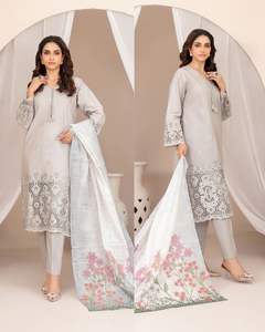 Ensemble 3 pièces en lawn brodé et cousu Shahid Tawakkal Nazifa 2026 avec dupatta en tissu slub numérique pour soirée, sans plis, séchage rapide - Product Image 3
