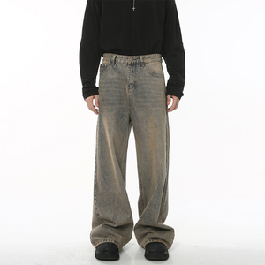Jeans de Mezclilla para Hombre, Corte Recto, Cintura Media, Lavado a la Piedra, Ajuste Regular, Algodón, Casual, Ecológico, Transpirable, Estilo Urbano, Otoño - Product Image 1