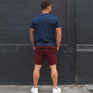 Shorts Bermuda pour homme en tissu écologique bordeaux uni, à séchage rapide, avec taille élastique, vêtements de sport décontractés - Product Image 4