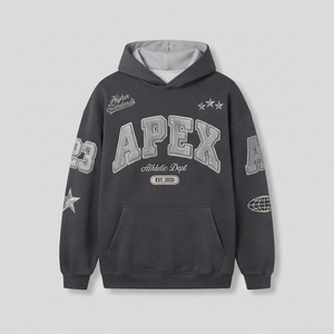 Sudadera con Capucha Oversize Gris para Hombre, Bordada, Estilo Urbano, Sudadera de Forro Polar Personalizada, Ropa OEM - Product Image 3