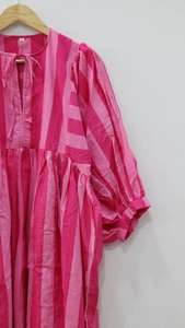 Vestido Largo de Verano Liana con Cuello en V, Manga Larga, Estampado a Rayas, 100% Algodón, para Fiesta - Product Image 4