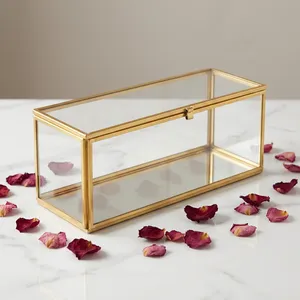Artisan Design B33 Gold Frame Glass & Mirror Storage Box with Hinged Lid for <b>Jewelry</b> <b>Organizers</b> - Product Image 1
