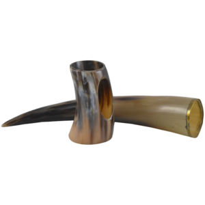 Tazas de Cuerno de Búfalo Natural para Beber, de Resina y Madera, con Acabado Natural y Soporte - Product Image 1