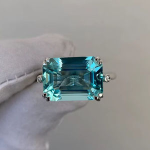 Bague de fiançailles vintage en aquamarine, coupe octogonale, cadeau d'anniversaire de mariage pour femme, argent sterling, faite à la main - Product Image 1